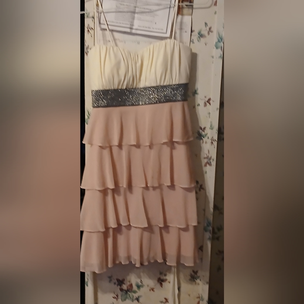 Elegant Cream and Pink Tiered Dress
